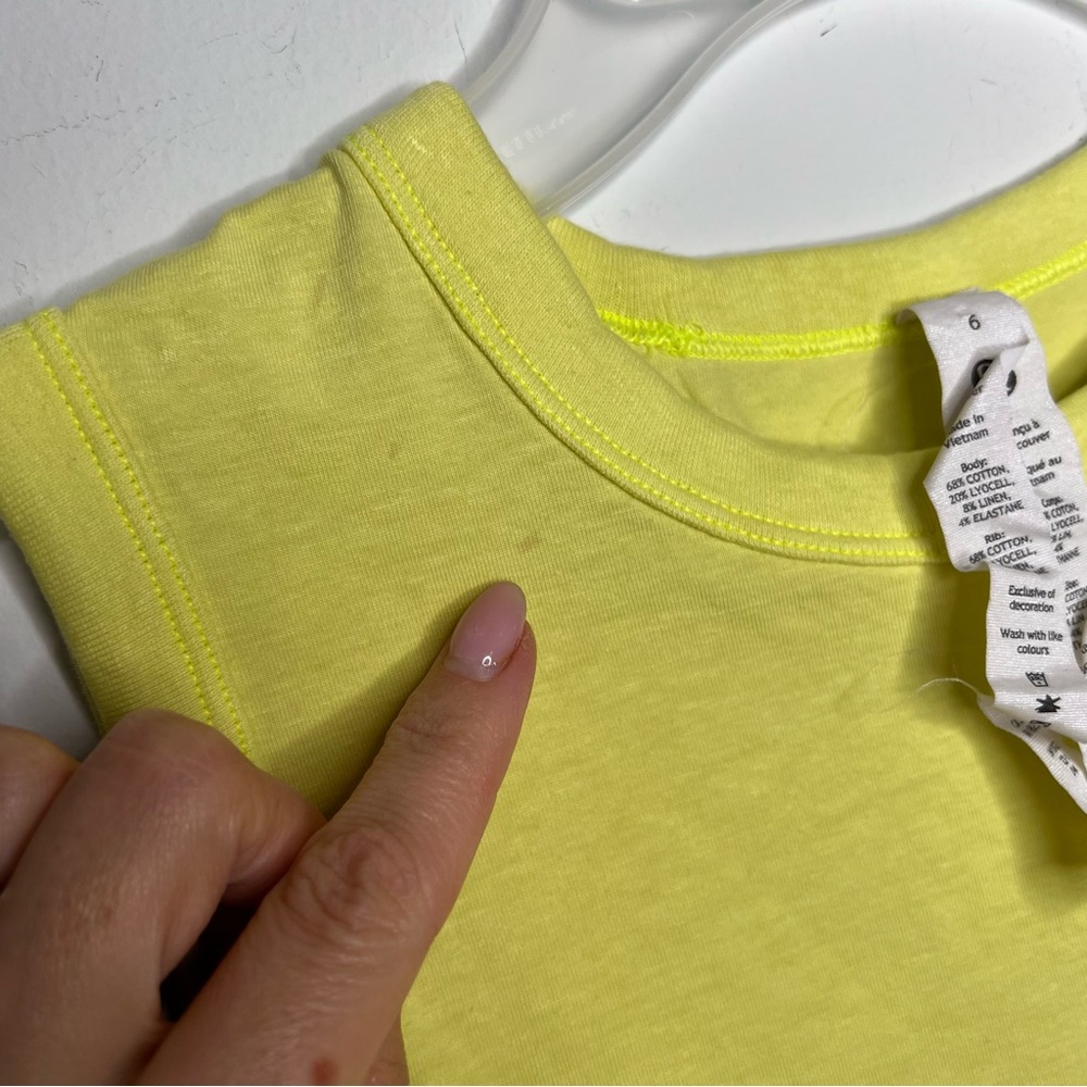 J13 LULULEMON Size 6 Electric Lemon Cotton-Blend TANK TOP Cropped Knit Women’s - Picture 8 of 8